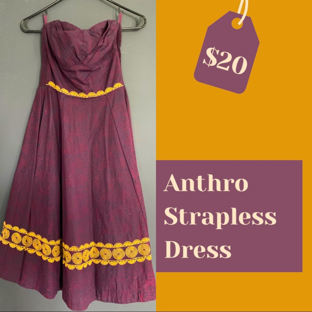 Anthropologie Strapless A Line Dress